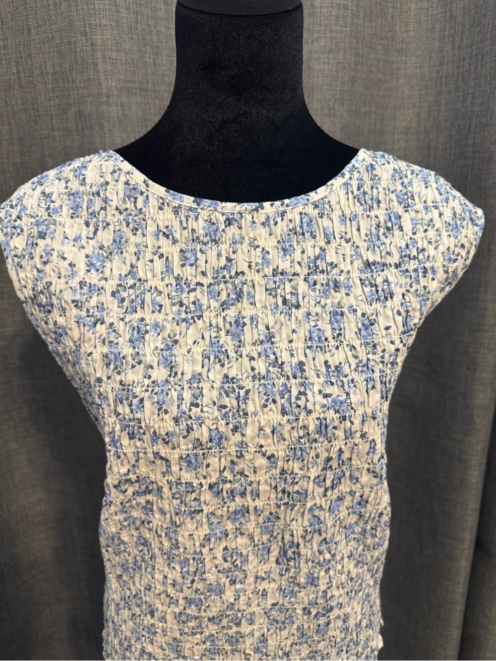 GAP White Blouse with Blue Floral Smocking
